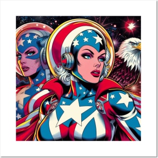 America: Female Comic Book Superhero USA 4th of July Posters and Art